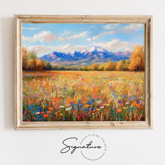 Wildflower Meadow Mountain Landscape Painting Colorful Fall Field Poster