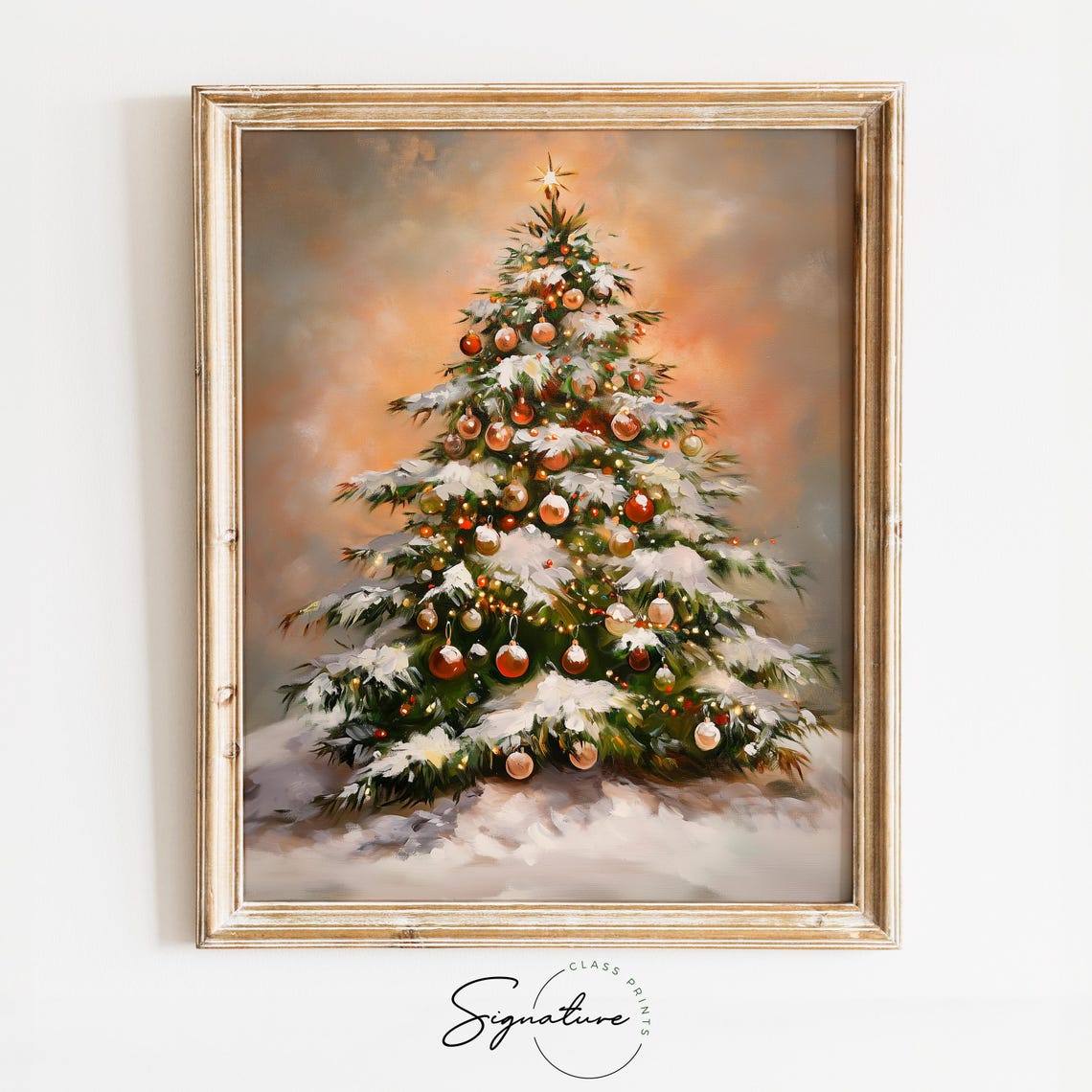 Christmas Tree With Golden Ornaments And Snowy Branches Poster