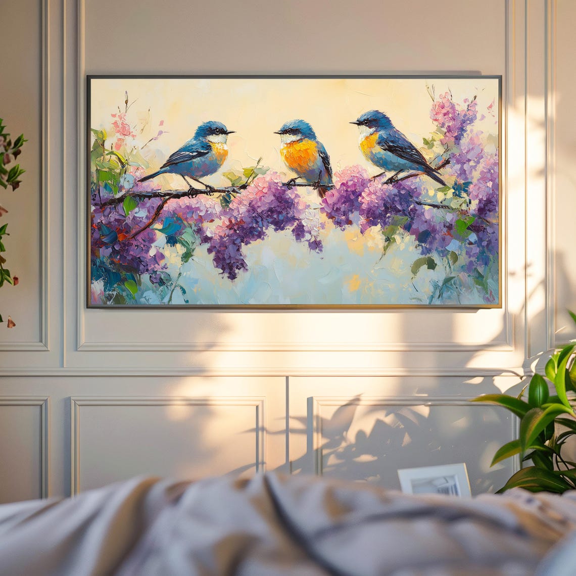 Warbler Trio On Blooming Lilac Cottagecore Bird Frame Art Print - Image 4