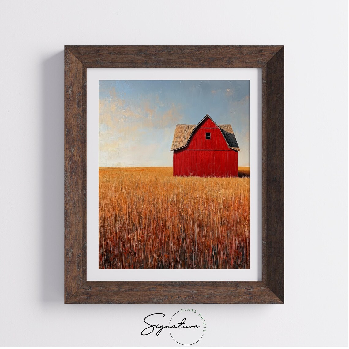 Solitary Red Barn Standing in a Vast Golden Field Minimalist Poster - Image 4
