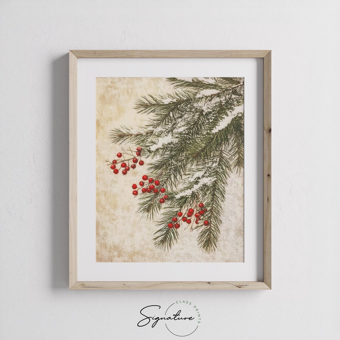 Pine Branches With Red Berries, Vintage Holiday Art Print - Image 2
