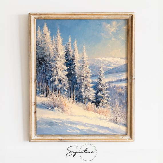 Frosty Cluster Of Snowy Cedars On A Hillside Rustic Winter Wall Art Moody Forest Scene Christmas Nature Decor 2417