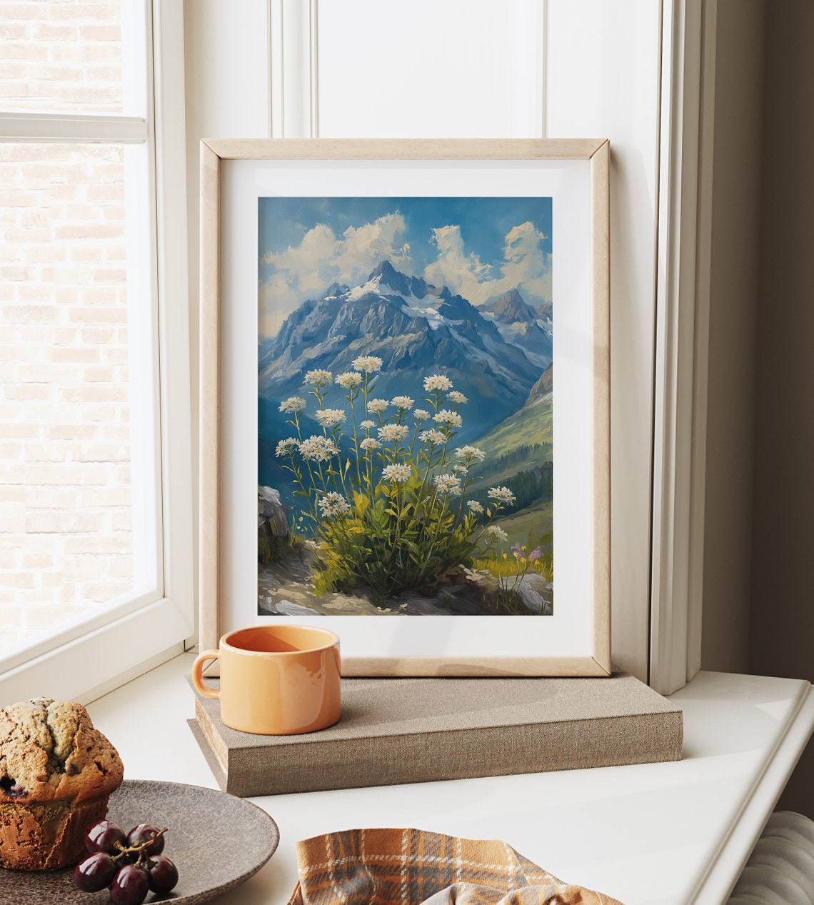 Alpine Meadow Edelweiss Blossoms Wildflower Rocky Snowy Peak Poster - Image 6