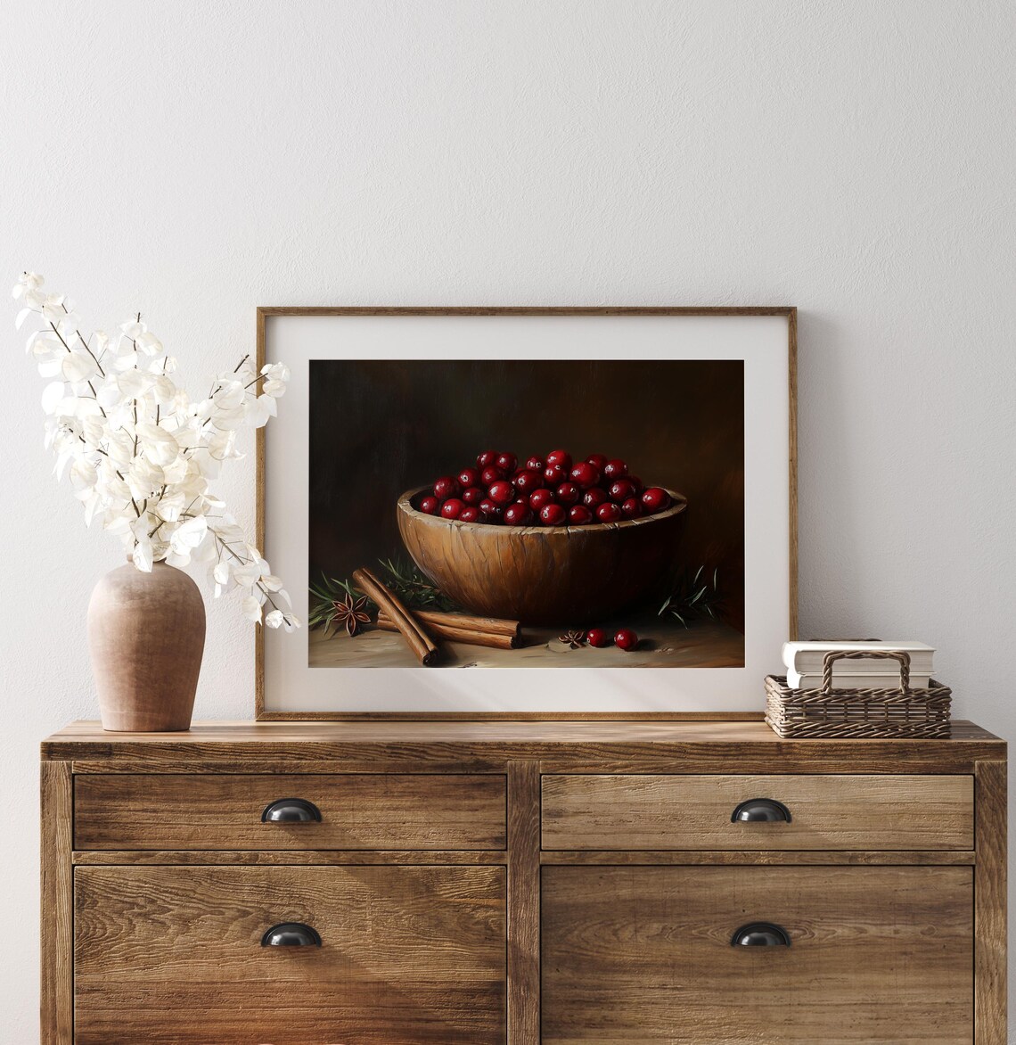 Rustic Bowl Of Cranberries And Cinnamon Art Print - Image 3