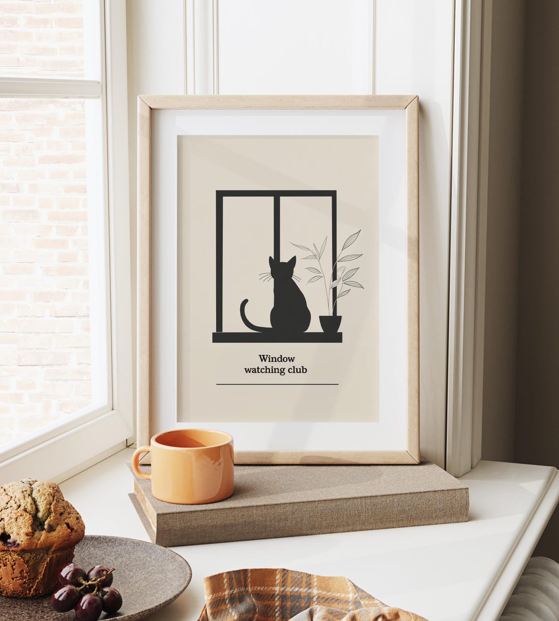 Window Watching Club Minimalist Black Cat Silhouette Line Wall Art - Image 6