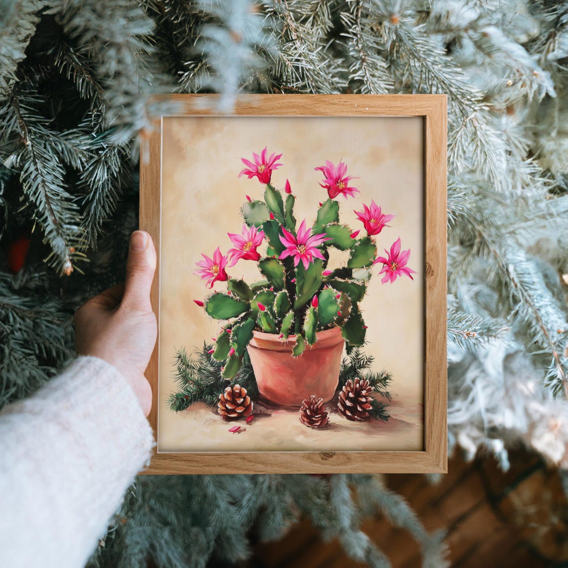 Blooming Christmas Cactus with Pink Flowers Terracotta Poster - Image 6