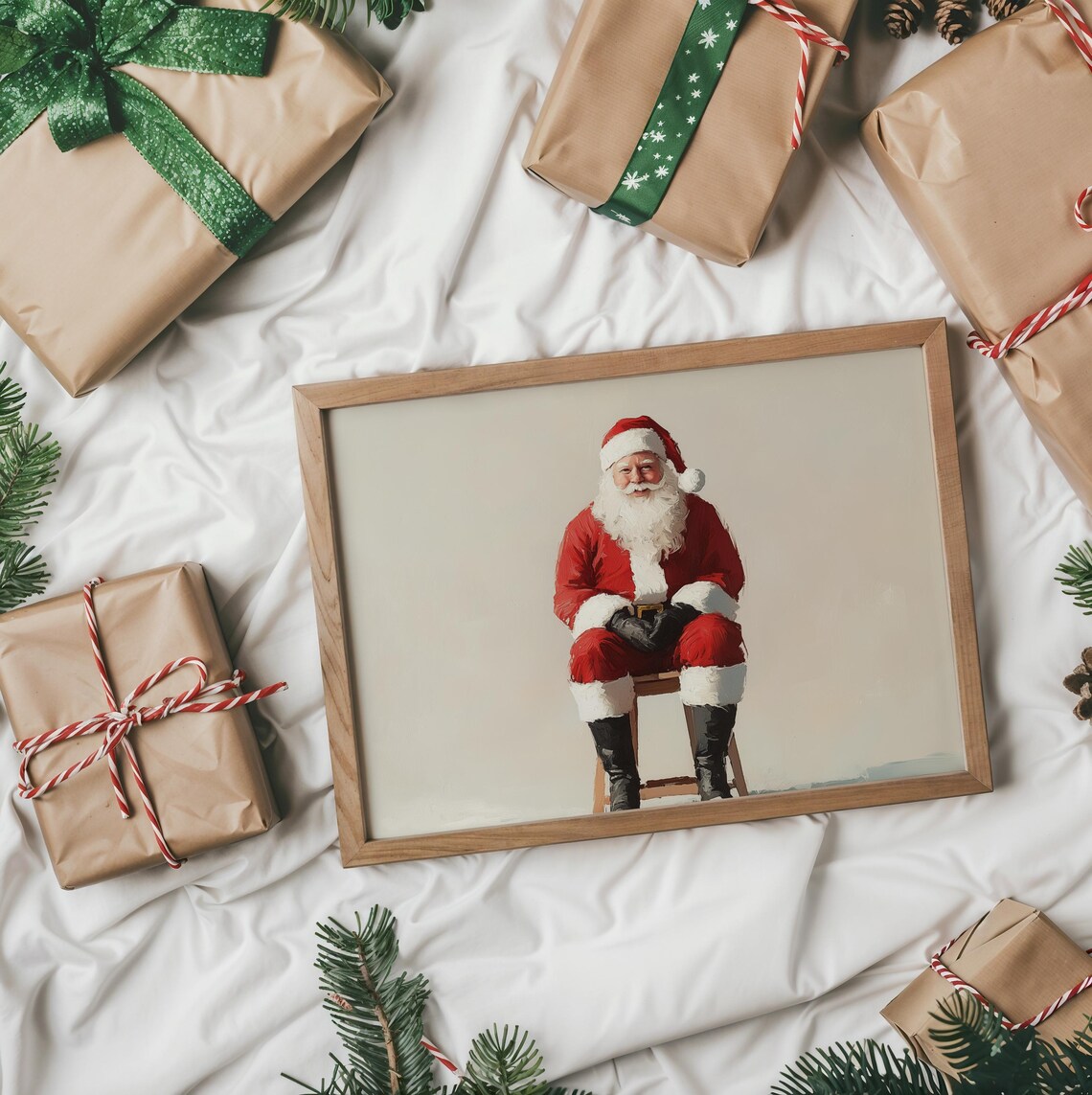 Vintage Christmas Portrait Santa Claus Seated On Chair Festive Holiday Wall Art Cozy Winter Decor Charming Christmas Painting 2246 - Image 2