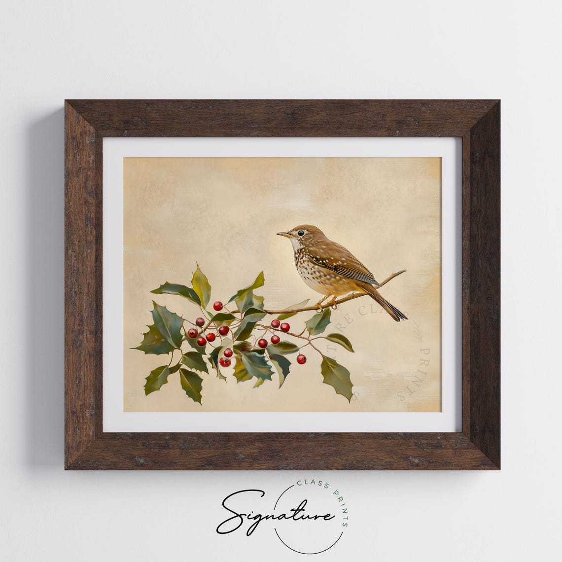Hermit Thrush on Holly Branch Red Berries Vintage Bird Poster - Image 4