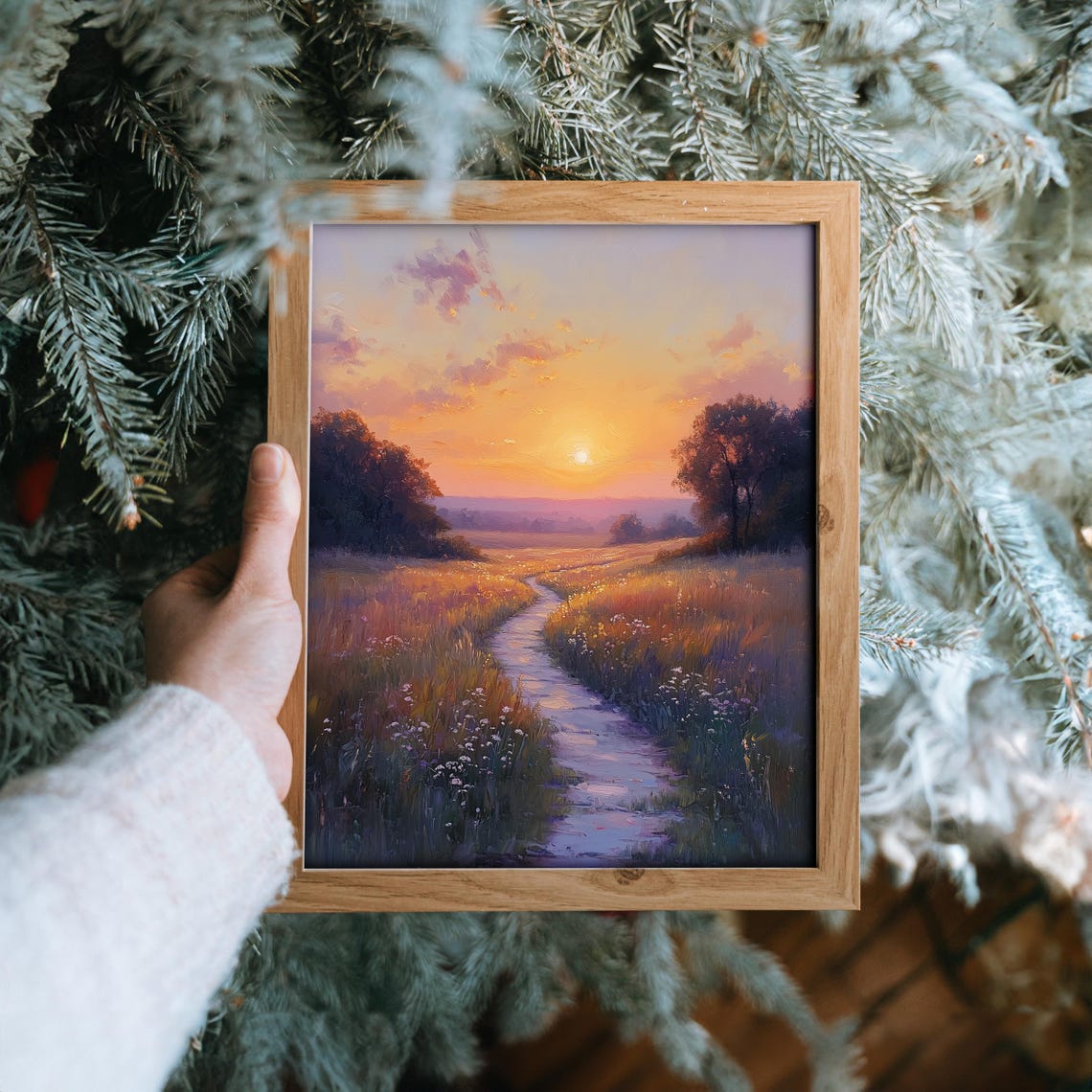 Golden Sunset Meadow With A Winding Stream Through Wildflowers Poster - Image 6