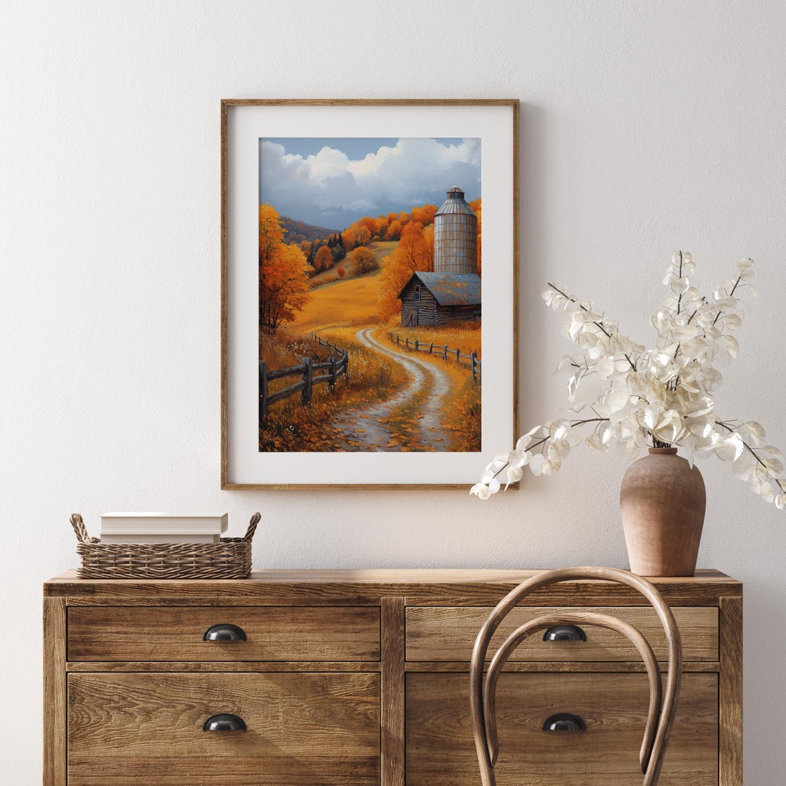 Rustic Log Cabin With Silo Autumn Country Road Fall Painting Print - Image 5