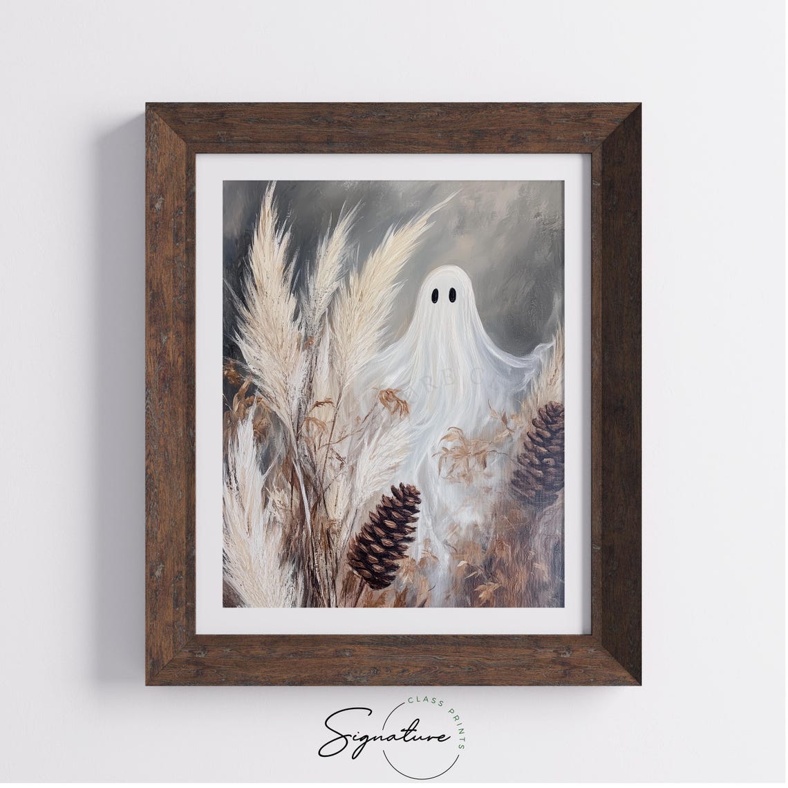 Moody White Ghost Among Pampas Grass and Pinecones Halloween Poster - Image 4
