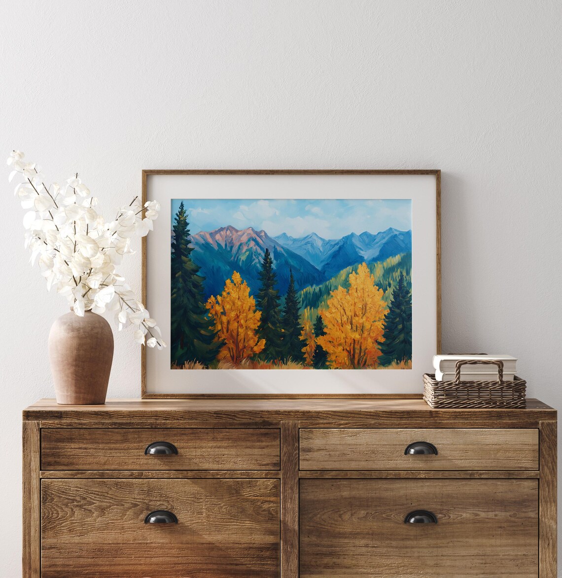 Autumn Forest Mountain View Painting Golden Aspen Fall Landscape Poster - Image 3