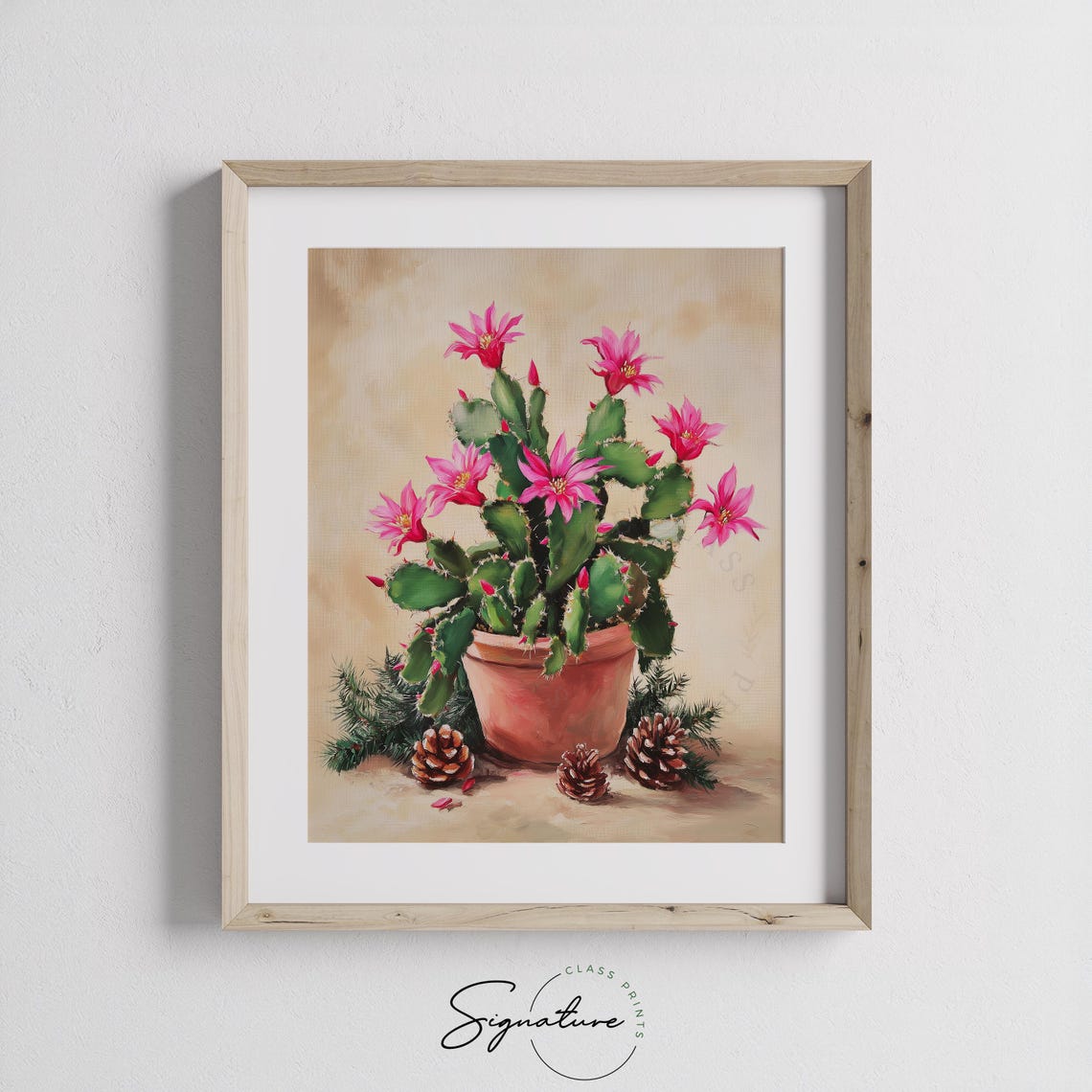 Blooming Christmas Cactus with Pink Flowers Terracotta Poster - Image 2