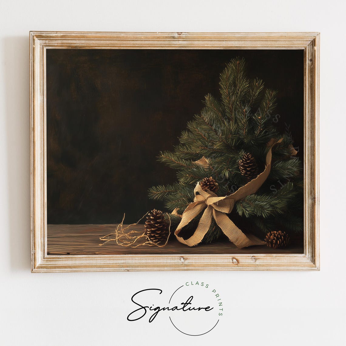 Pine Branch Bundle With Burlap Bow And Pinecones Rustic Poster