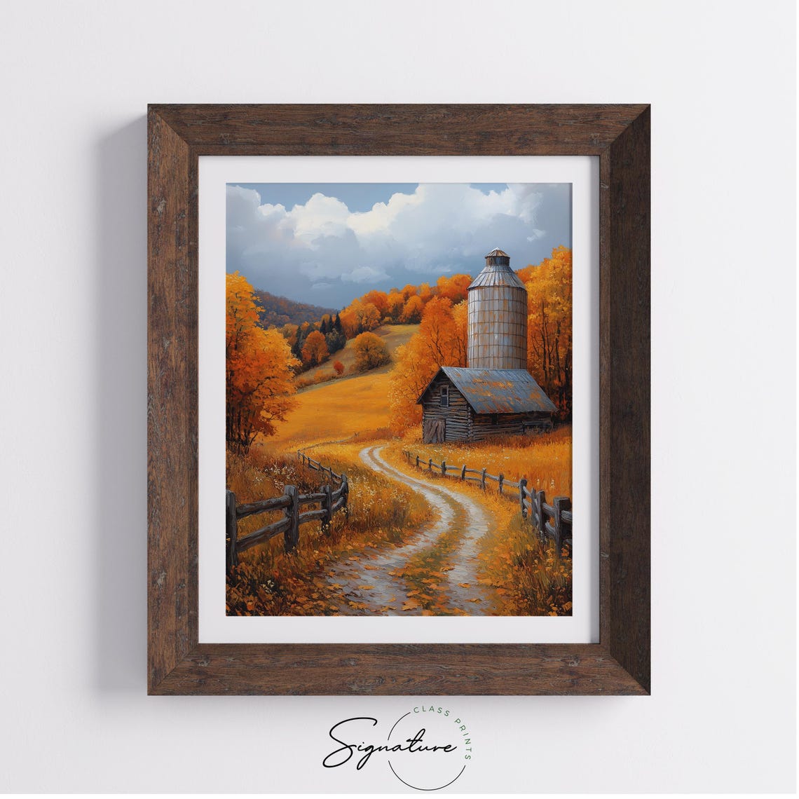 Rustic Log Cabin With Silo Autumn Country Road Fall Painting Print - Image 4