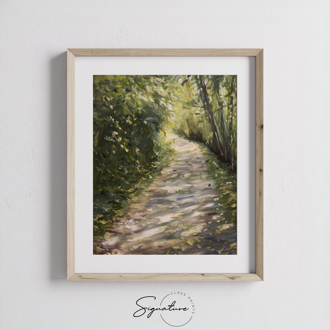 Sunlit Forest Footpath Summer Leaves Green Woods Walk Nature Oil Poster - Image 3