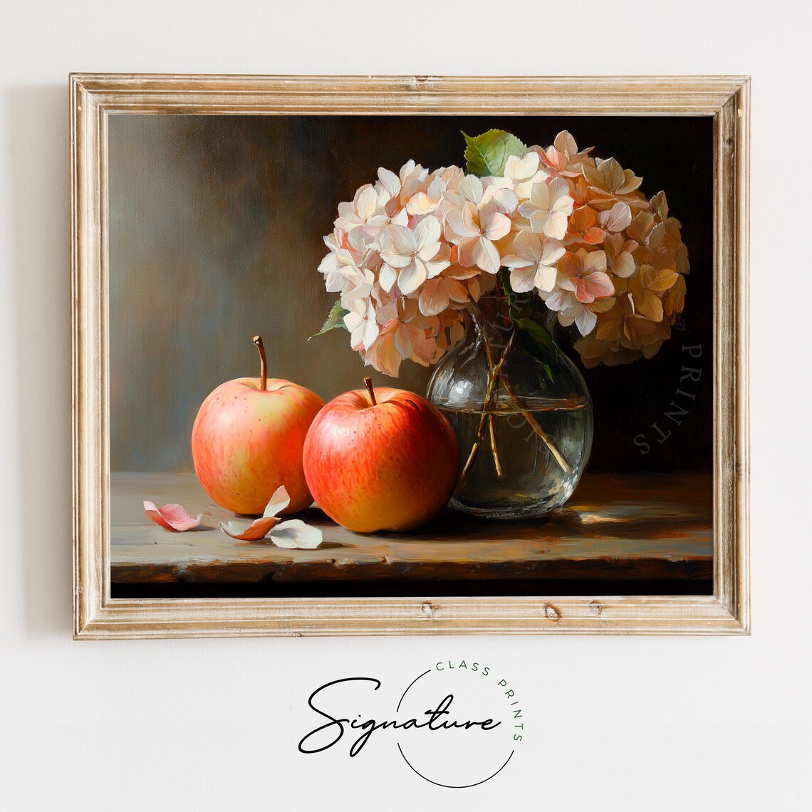 Rustic Still Life With Apples, Hydrangeas Art Print