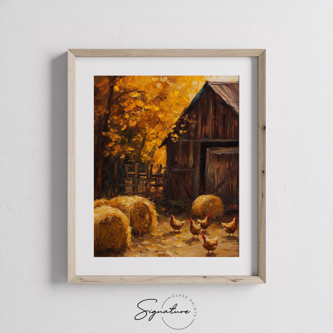 Autumn Farmyard With Chickens Barn And Hay Bales Rustic Poster - Image 3
