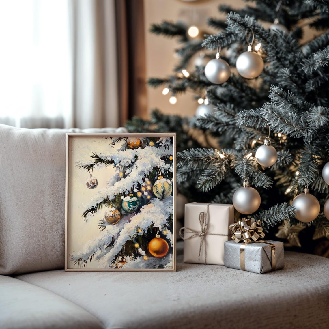 Snow Laden Christmas Tree Branches with Vintage Ornaments Poster - Image 5