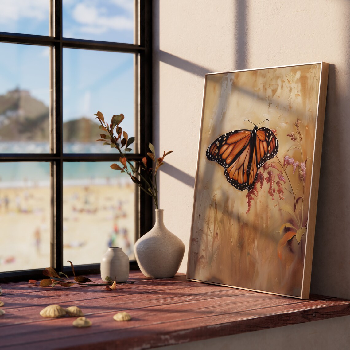 Monarch Butterfly Resting on Milkweed in Warm Autumn Glow Poster - Image 5