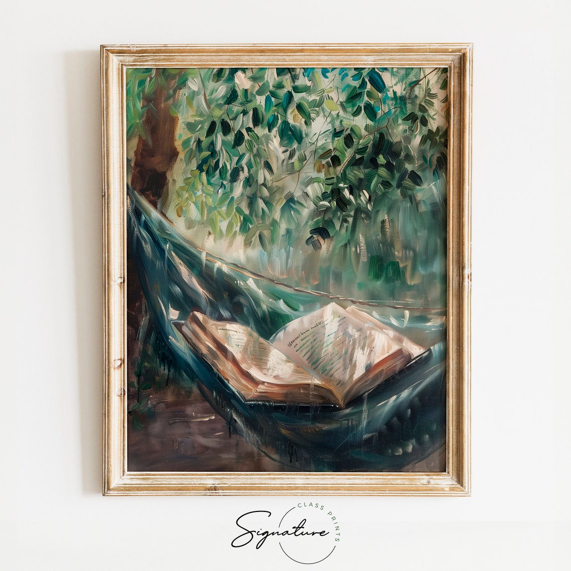 Open Book Resting In Hammock Under Green Leaves Reading Poster