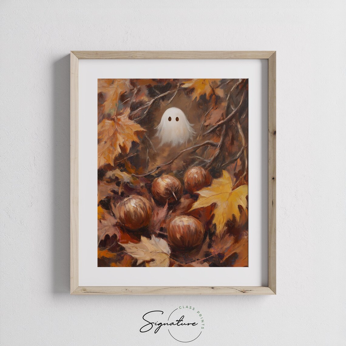 Little Ghost Peeking Through Autumn Leaves and Chestnuts Poster - Image 3