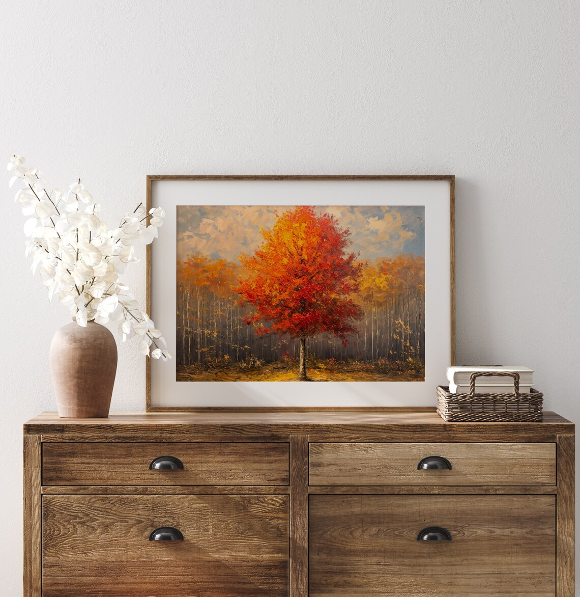 Red Autumn Tree Forest Painting Warm Fall Foliage Nature Wall Poster - Image 3