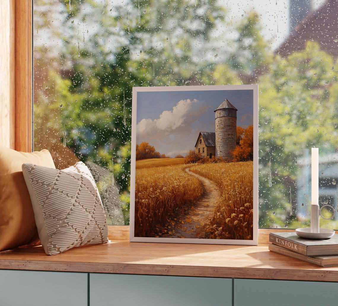 Rustic Silo Small Barn Golden Field Winding Path Autumn Farm Poster - Image 2