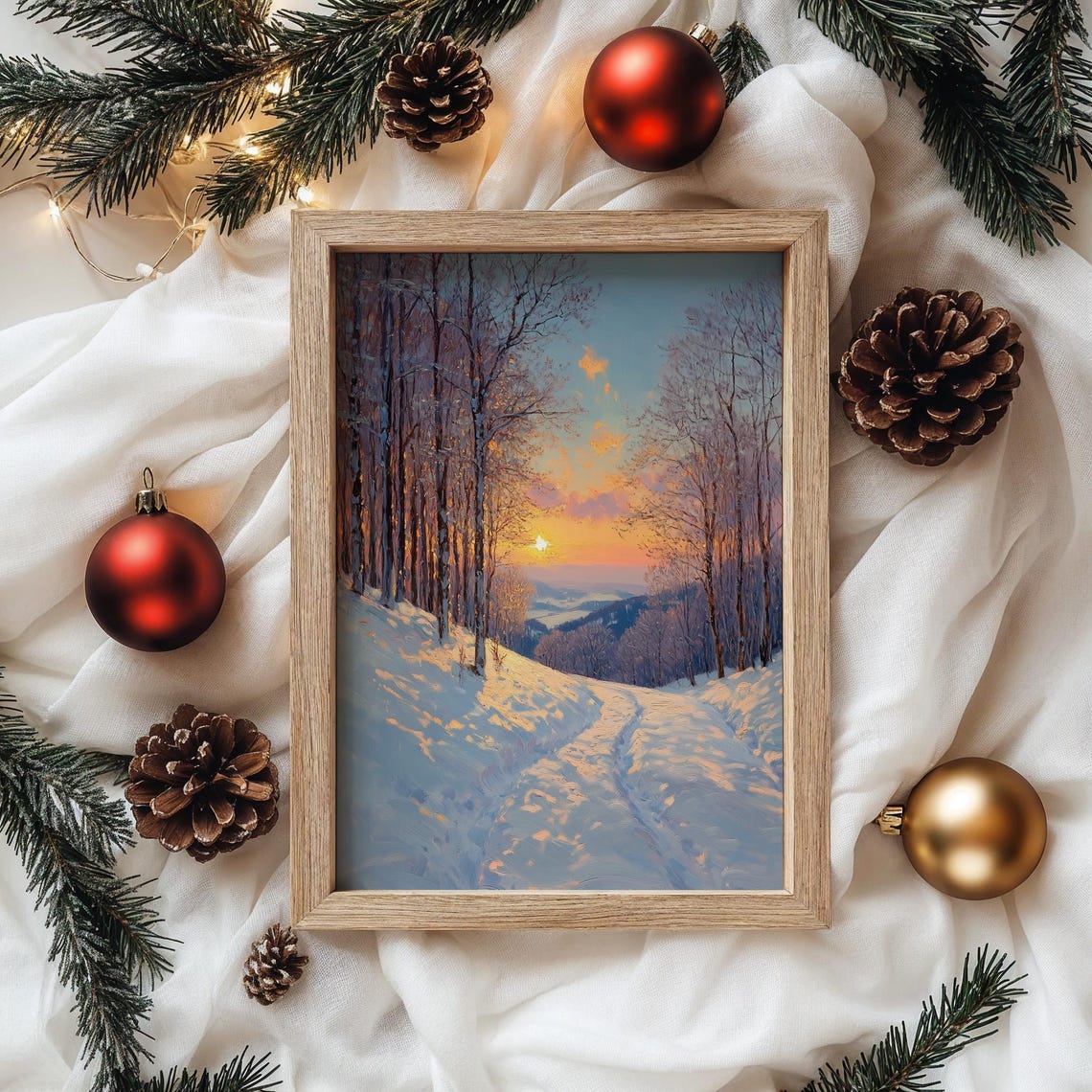 Snow Covered Path At Glowing Sunset Winter Forest Landscape Poster - Image 4