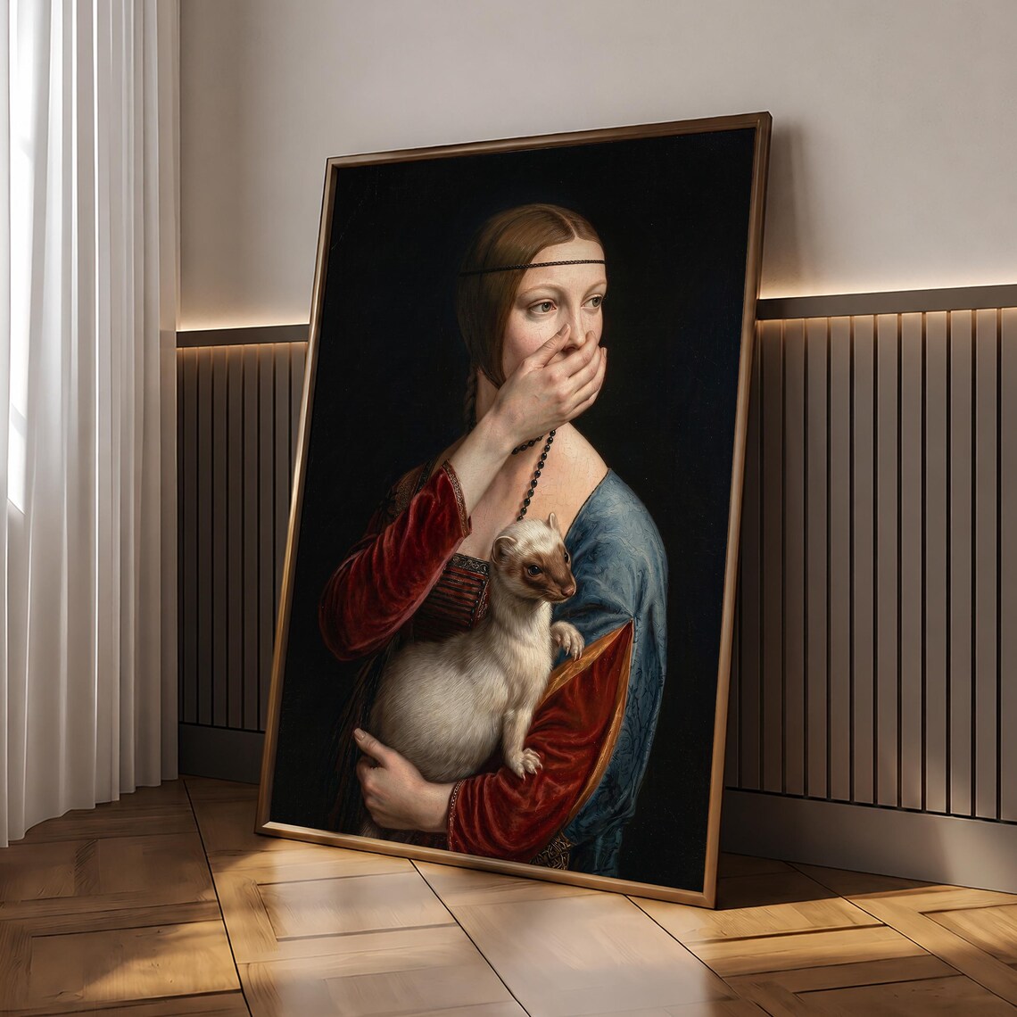 Funny Lady With Ermine Pinching Nose Stink Bathroom Art Poster