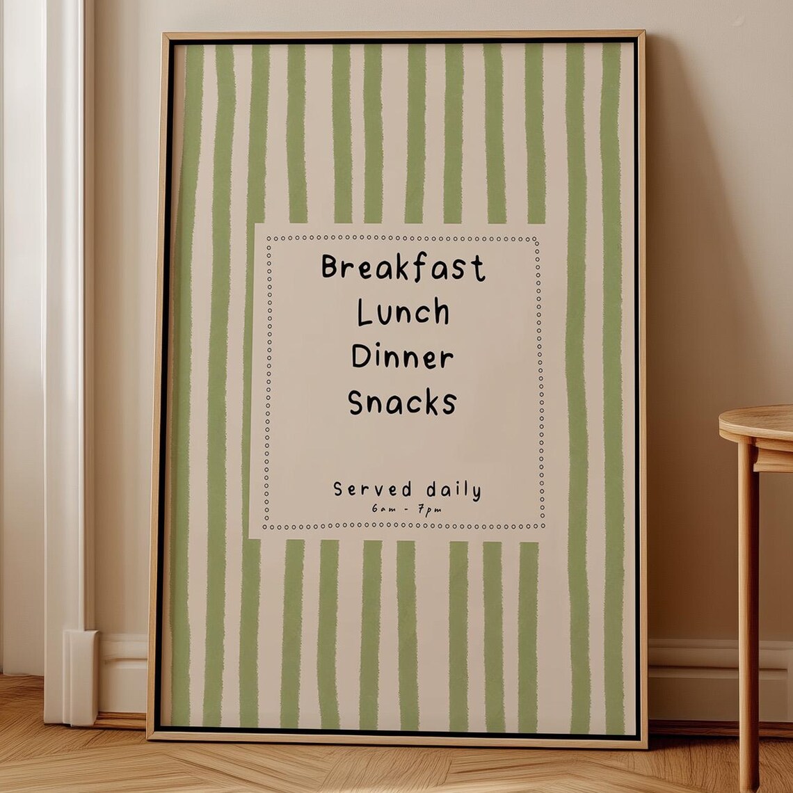 Breakfast Lunch Dinner Snacks Green Striped Kitchen Cafe Poster