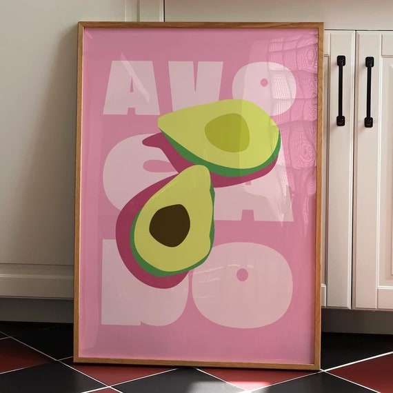Avocado Kitchen Art Print Unframed Fruit Kitchen Wall Art Illustration Text Print Colourful Home Decor