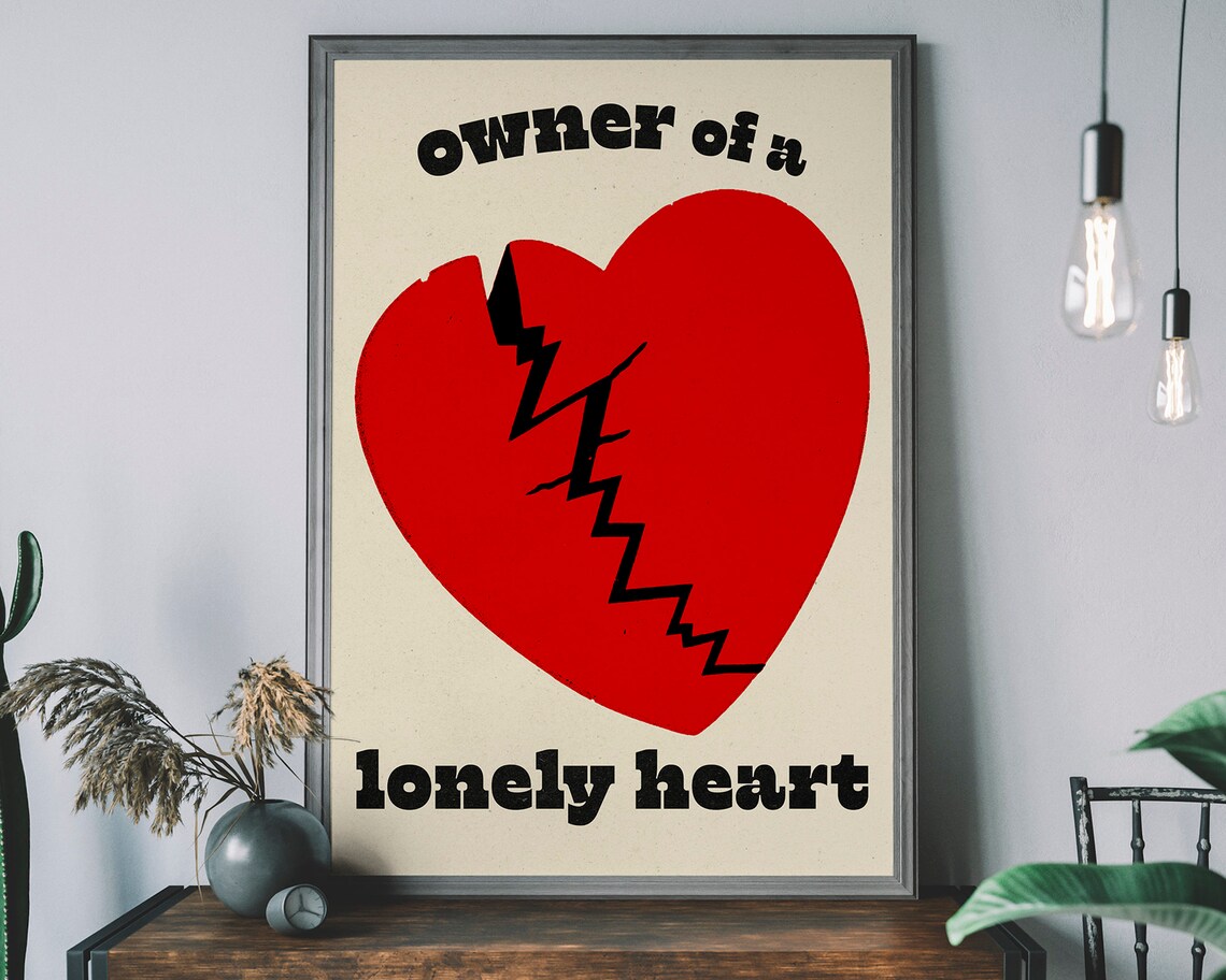 Owner of a Lonely Heart Retro Song Lyric Cracked Heart Art Poster
