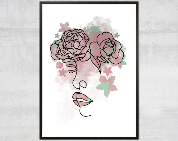 Feminine Line Art Print Roses Minimal Flower Minimalist Bohemian Decor