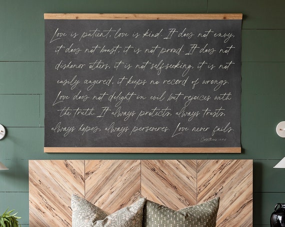 Love Is Patient Love Is Kind Sign Large Bedroom Wall Art 1st Corinthians 13 Framed Hanging Bible Verse Tapestry 193