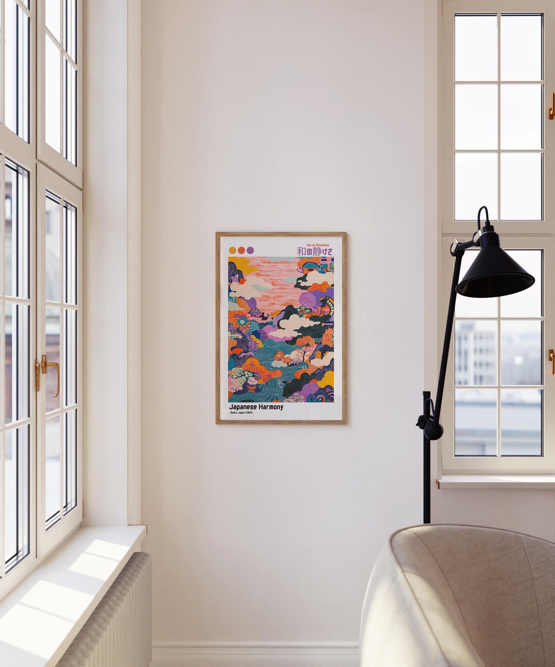 Japanese Harmony Osaka Japan Vibrant Mountain Sea Art Poster - Image 4
