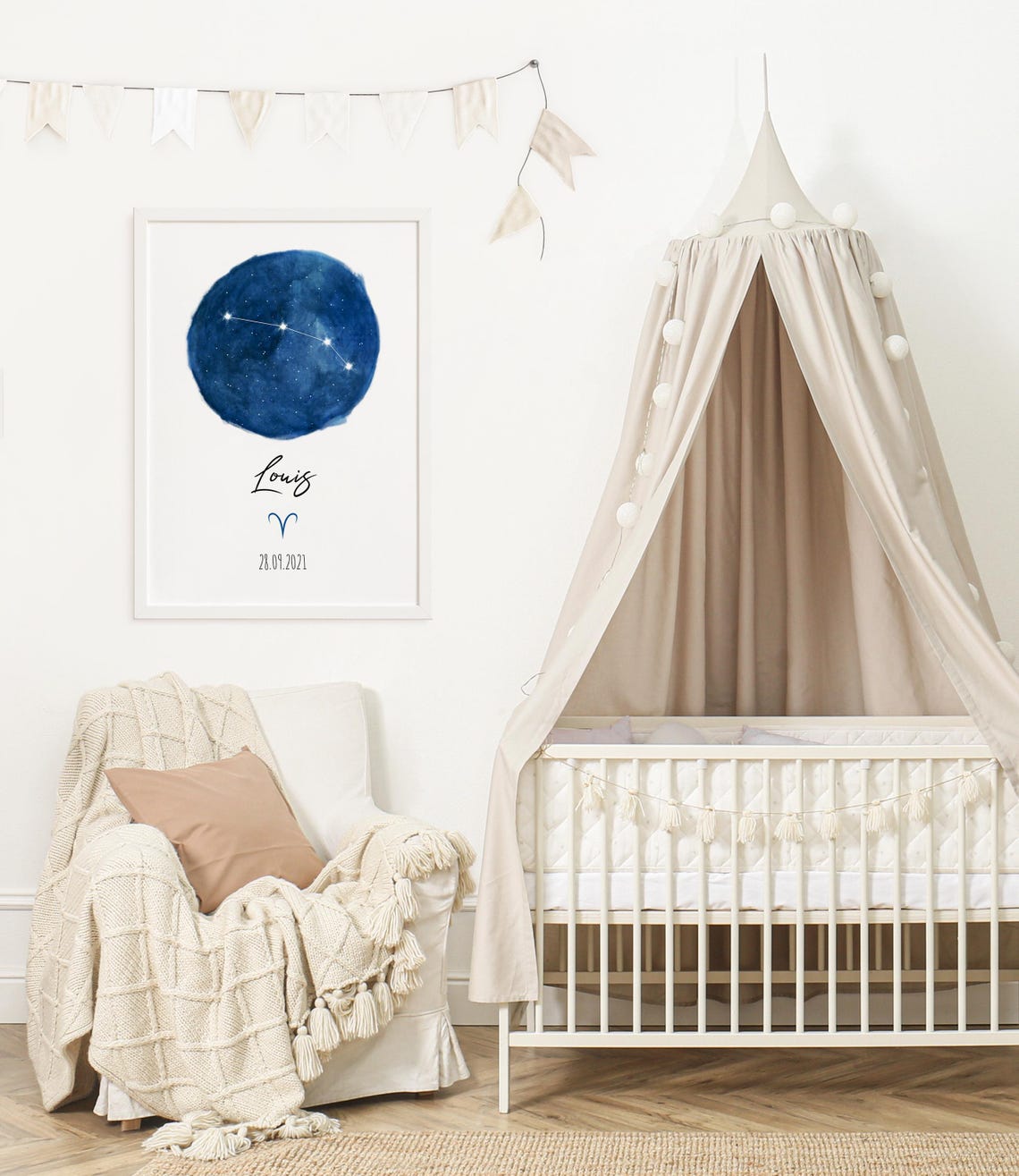 Aries Constellation Blue Circle Personalized Name Gift Poster - Image 2