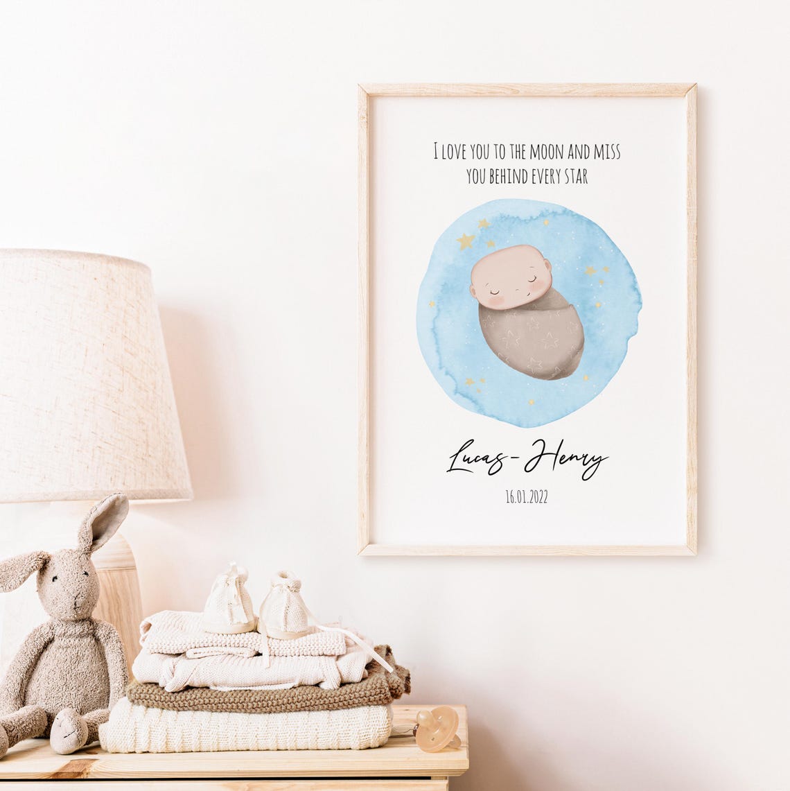 Sleeping Baby Watercolor Circle Personalized Memorial Art Poster - Image 5