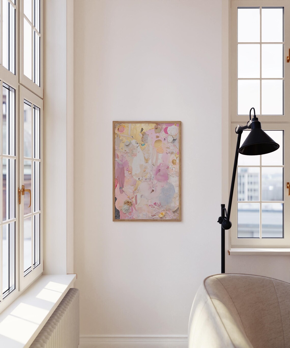 Dreamy Pink Gold Pastel Collage Textured Abstract Feminine Wall Poster - Image 3
