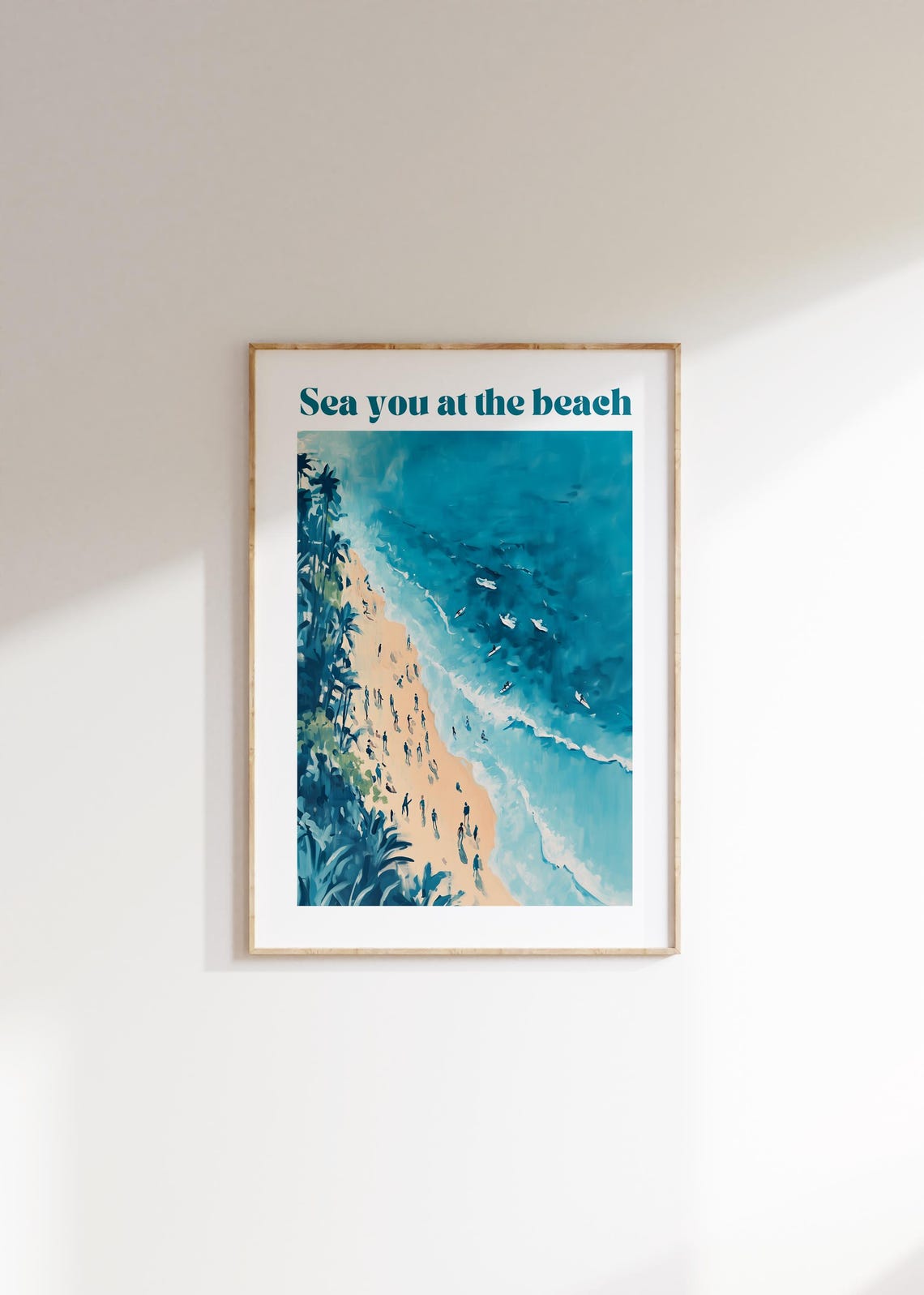 Sea You at the Beach Aerial Surfers Palms Pun Coastal Poster - Image 4