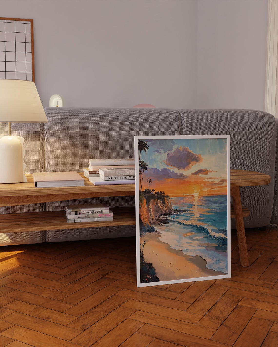 Sunset Cove Cliffs Painting Palms Golden Hour Coastal Ocean Poster - Image 5