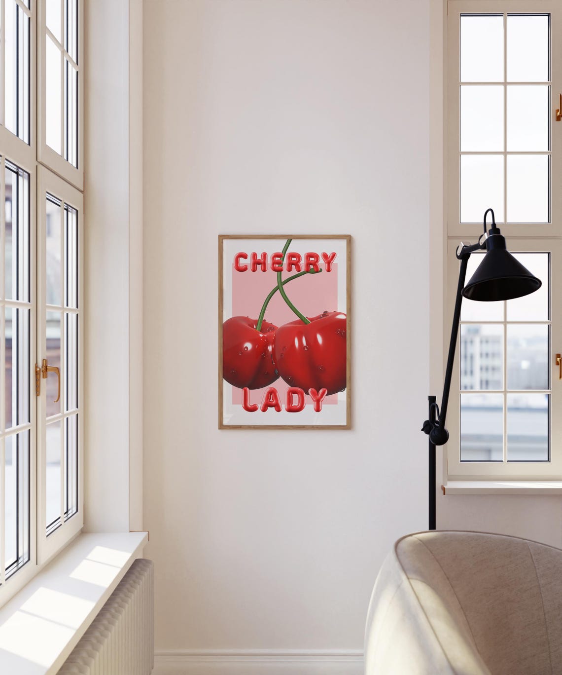 Cherry Lady Glossy Red Cherries Pink Coquette Room Decor Poster - Image 4