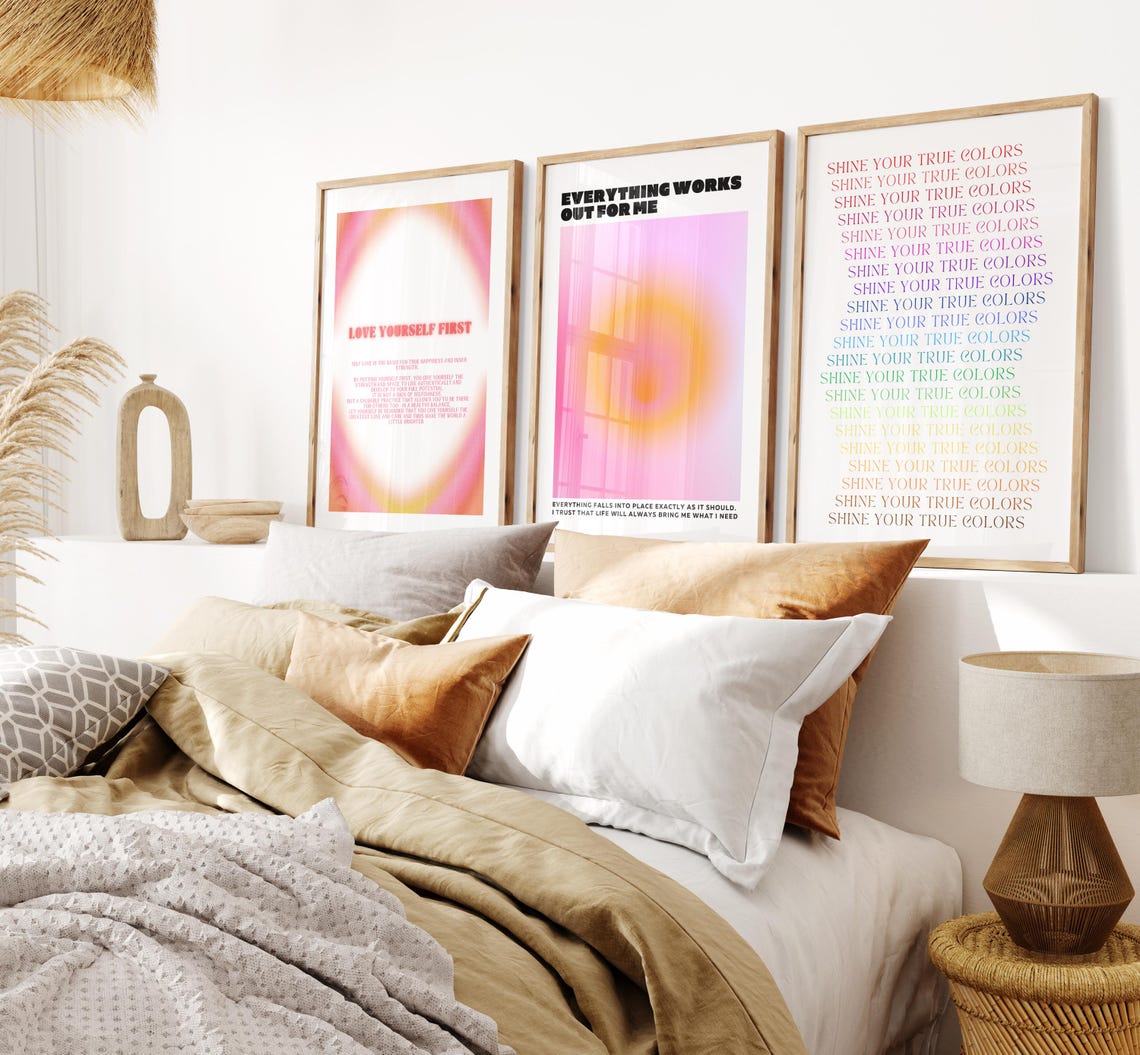 Motivational Quote 3 Piece Set Love Yourself True Colors Poster