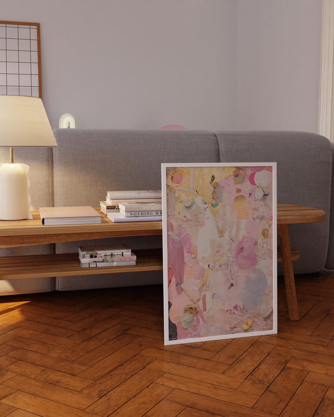 Dreamy Pink Gold Pastel Collage Textured Abstract Feminine Wall Poster - Image 4
