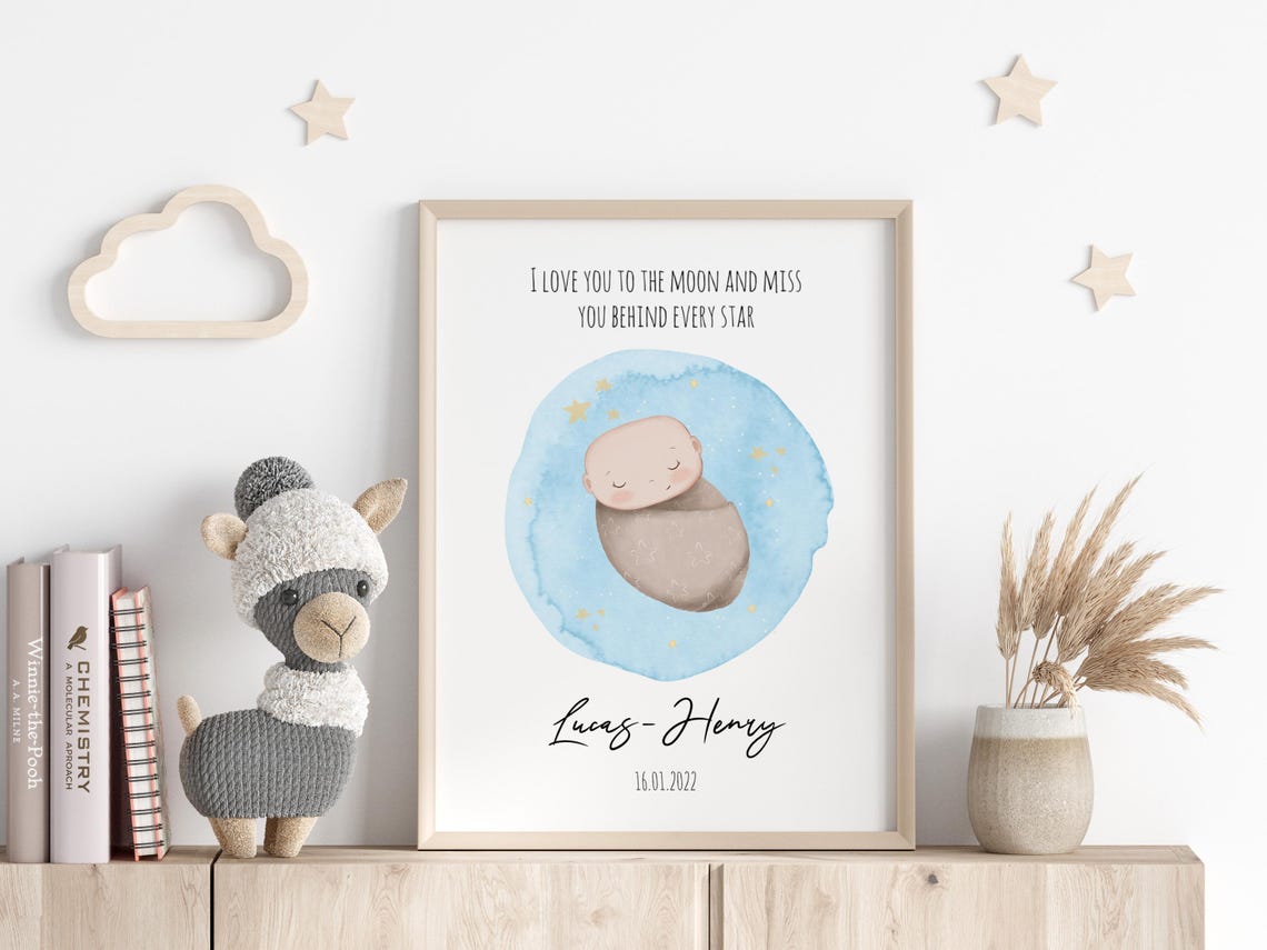 Sleeping Baby Watercolor Circle Personalized Memorial Art Poster