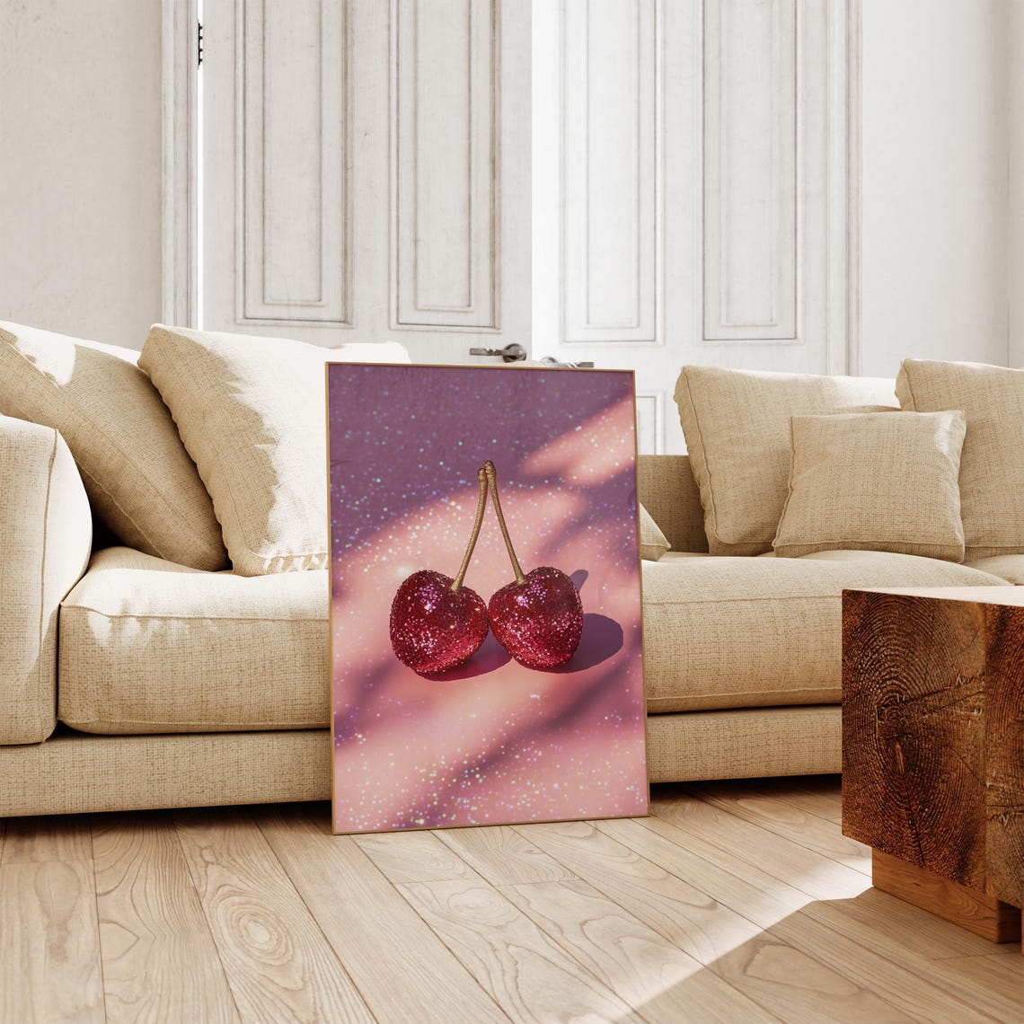 Glitter Red Cherries Disco Party Pink Sparkle Funky Kitchen Poster - Image 2