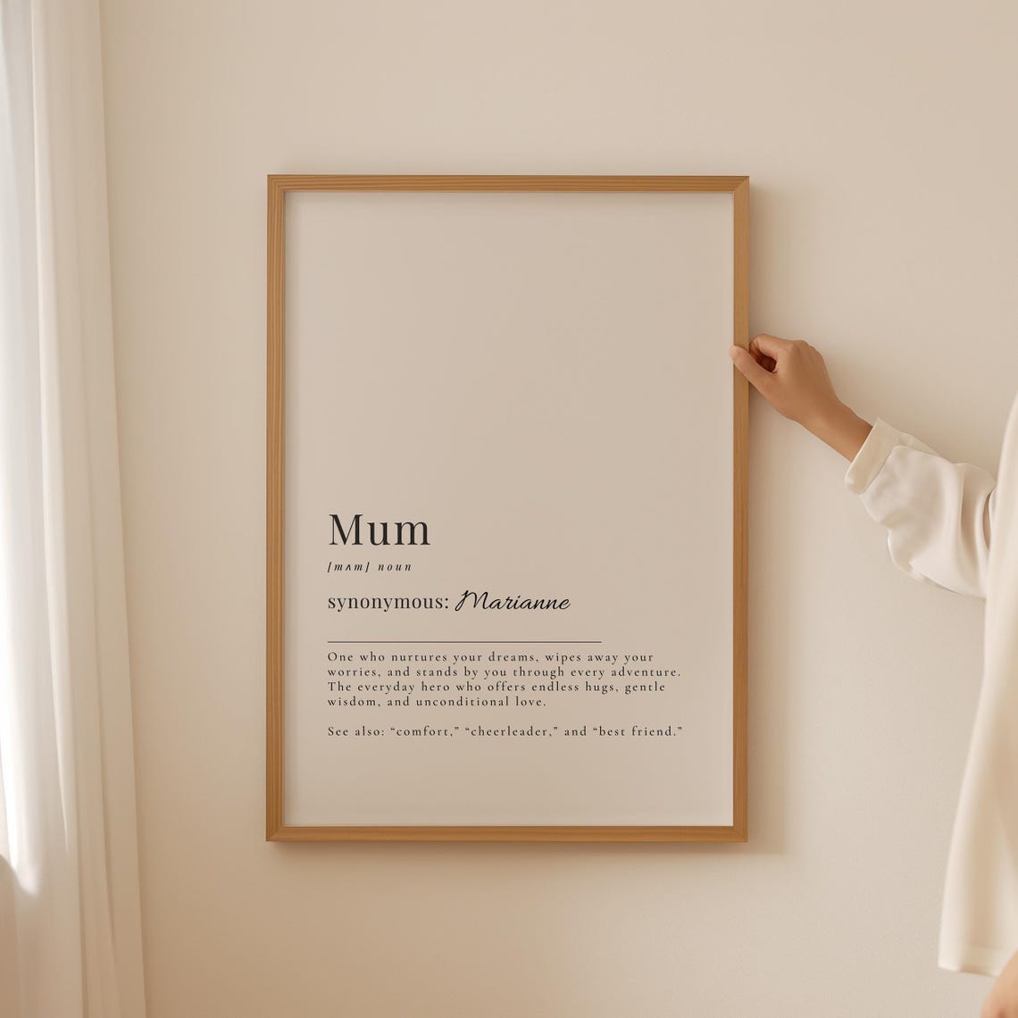 Mum Definition Quote Gift Beige Minimal Personalized Poster For Her