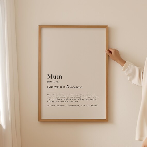 Mum Definition Quote Gift Beige Minimal Personalized Poster For Her