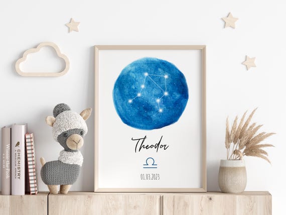 Libra Star Map Poster Personalized Astrology Gift Baby Shower Keepsake Birth Stats Print Newborn Name Sign Libra Constellation Print