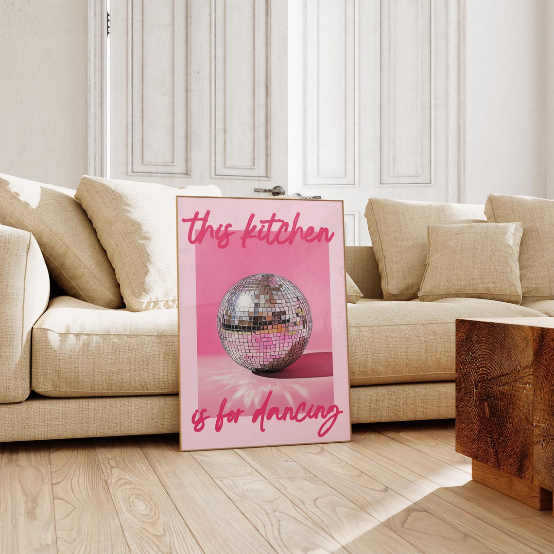 This Kitchen Is for Dancing Disco Ball Pink Fun Quote Wall Poster - Image 2